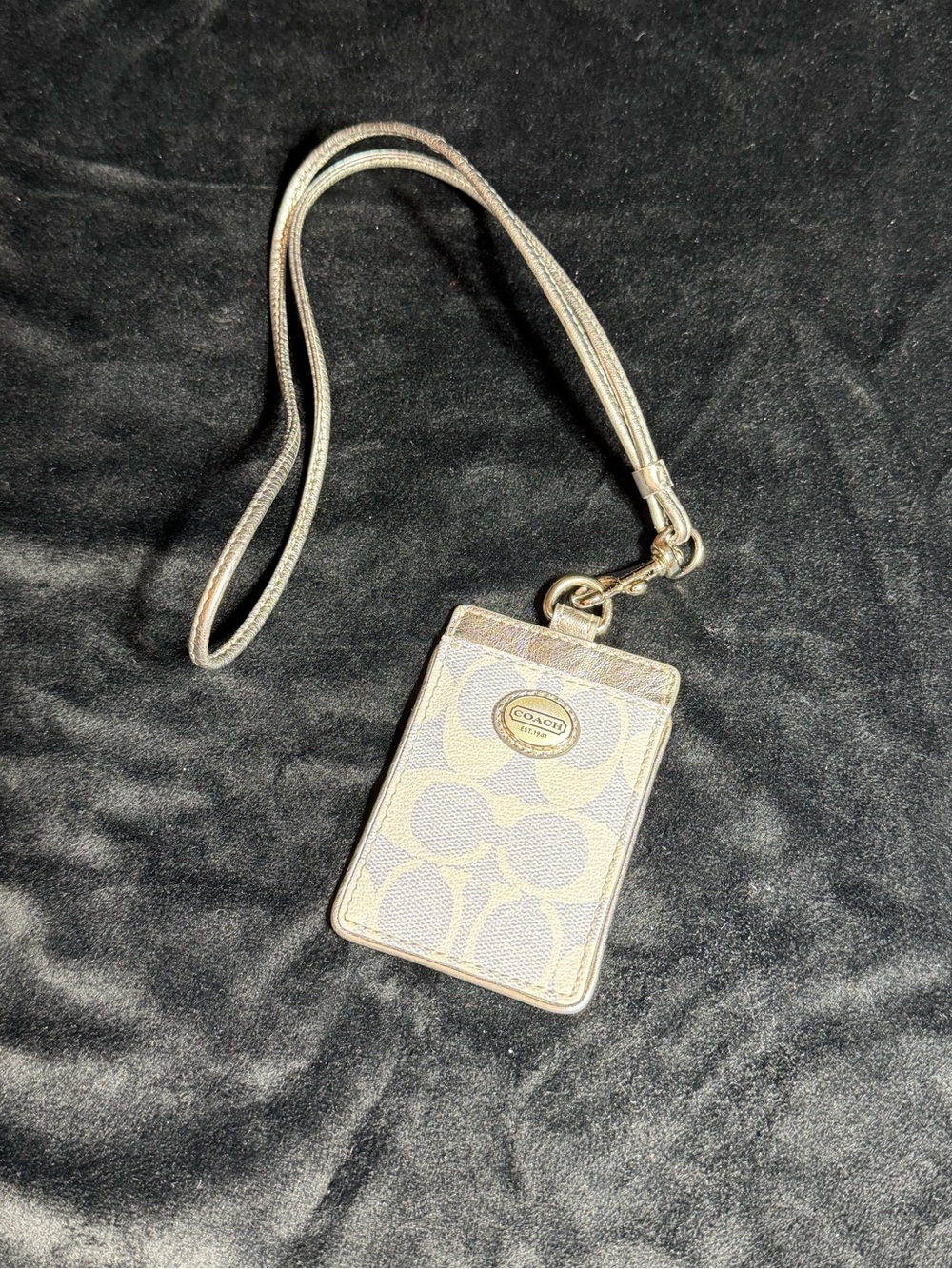 Coach Signature ID Lanyard in Light Beige and Gold